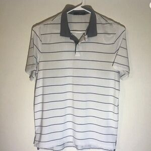 Men's Striped Polo Shirt - Gray and White
